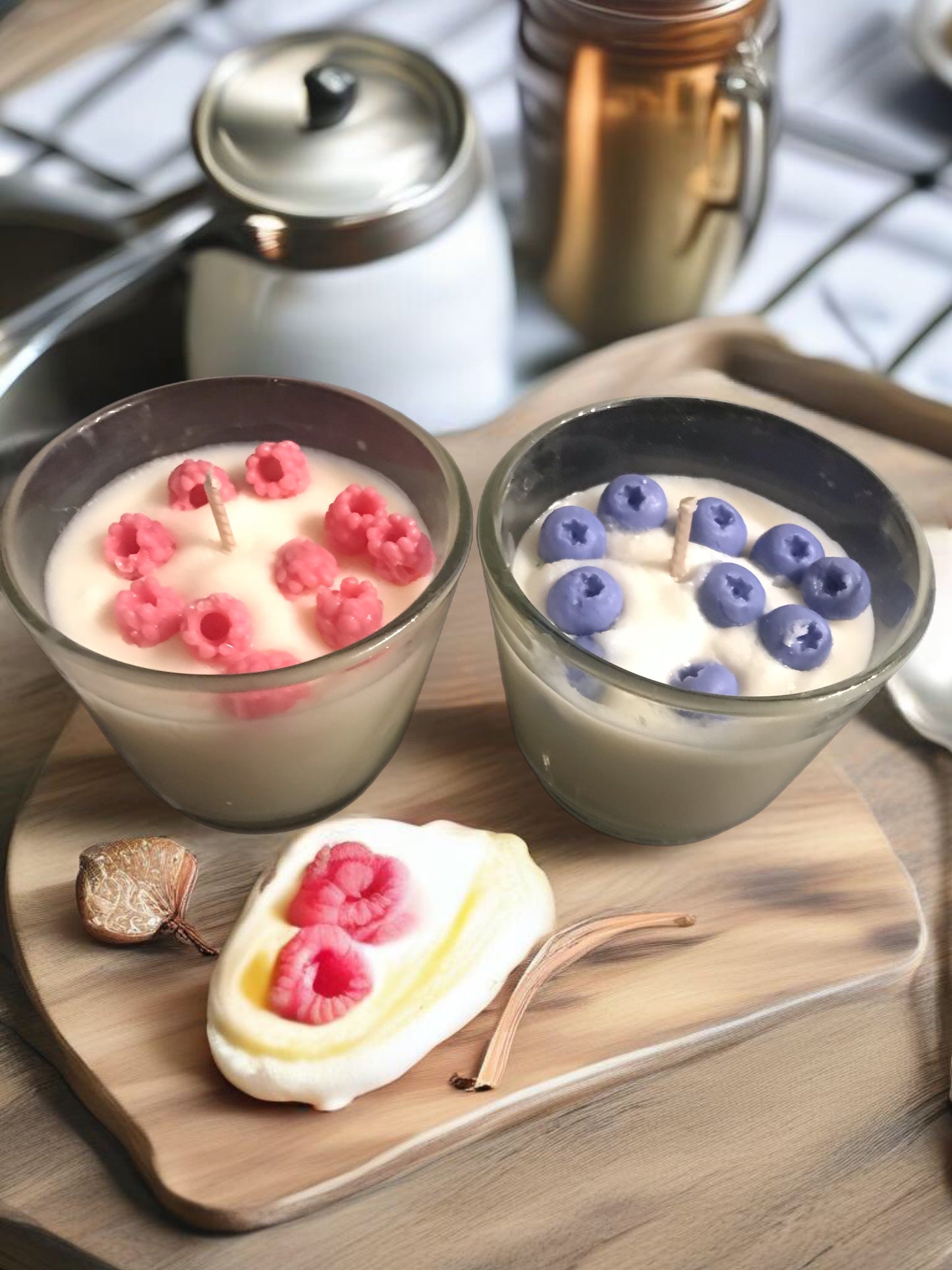 Creamy blueberry delight and creamy raspberry delight 80g glass container candles