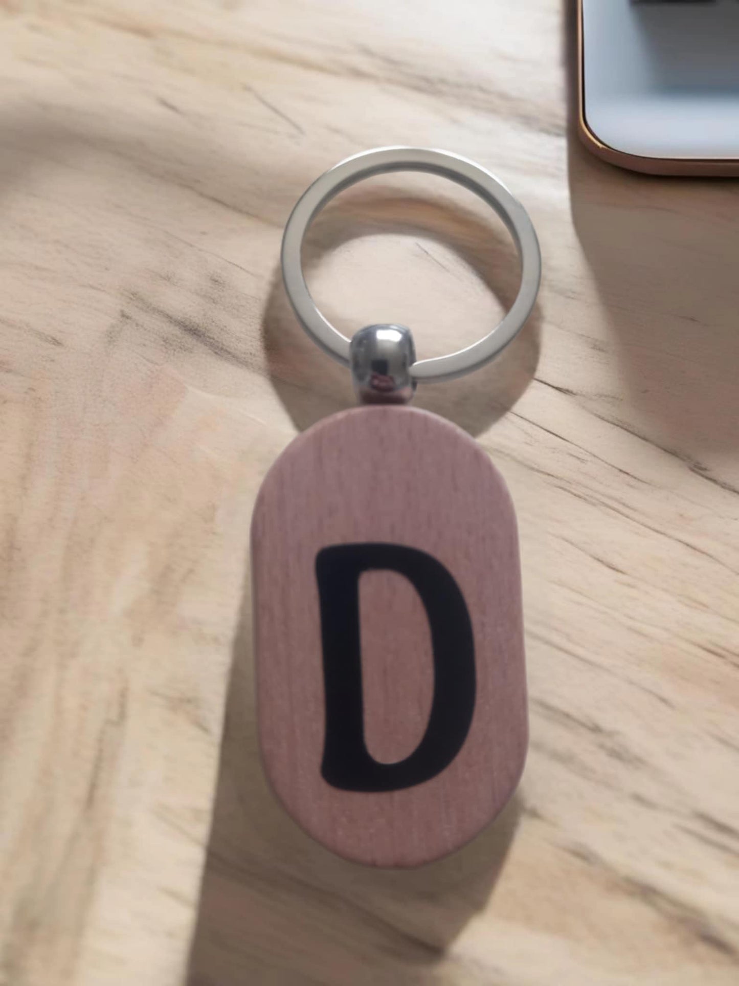 Personalised chunky wooden key ring. Any initial available