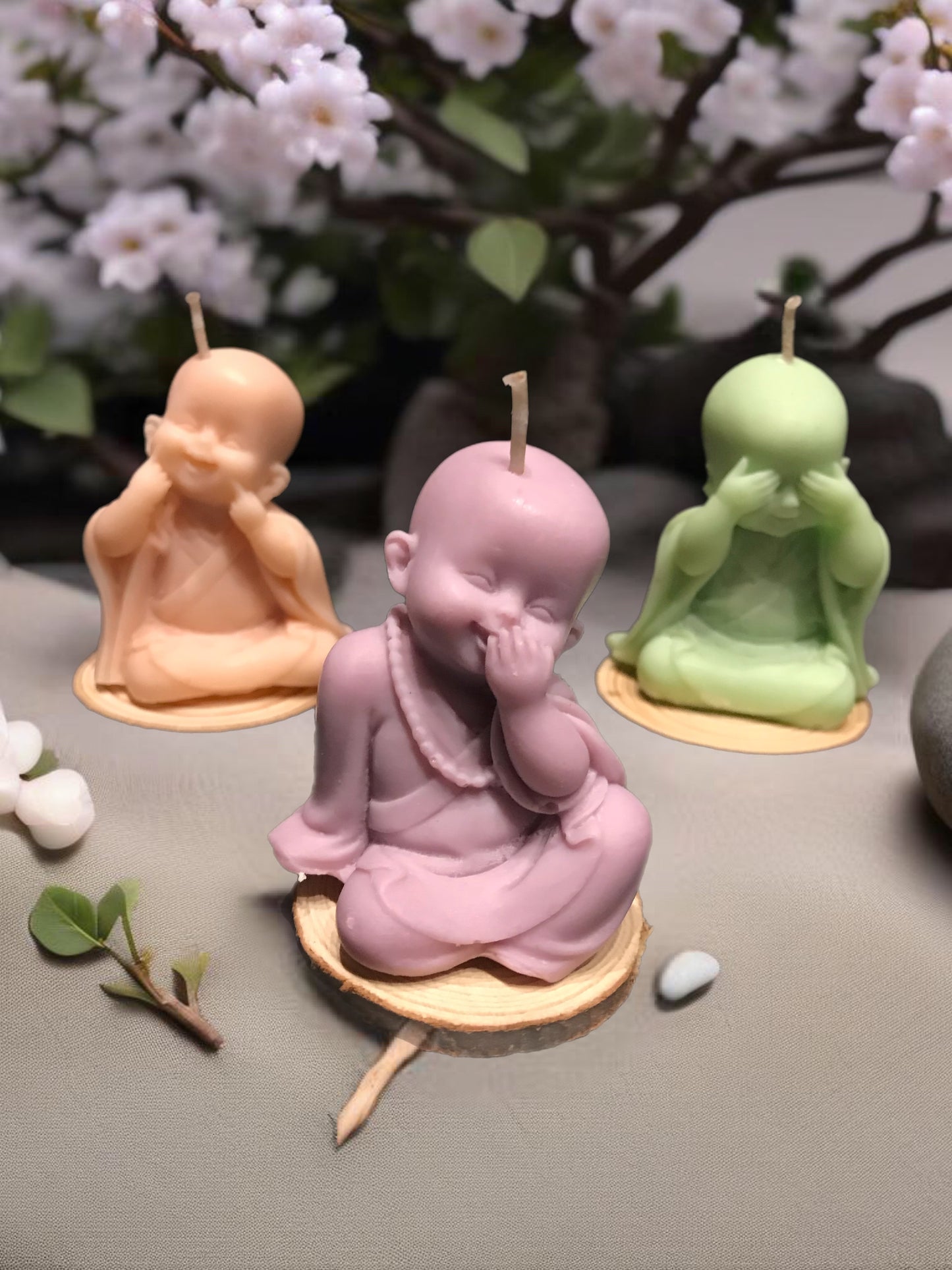 Cute baby Buddha candles x 3