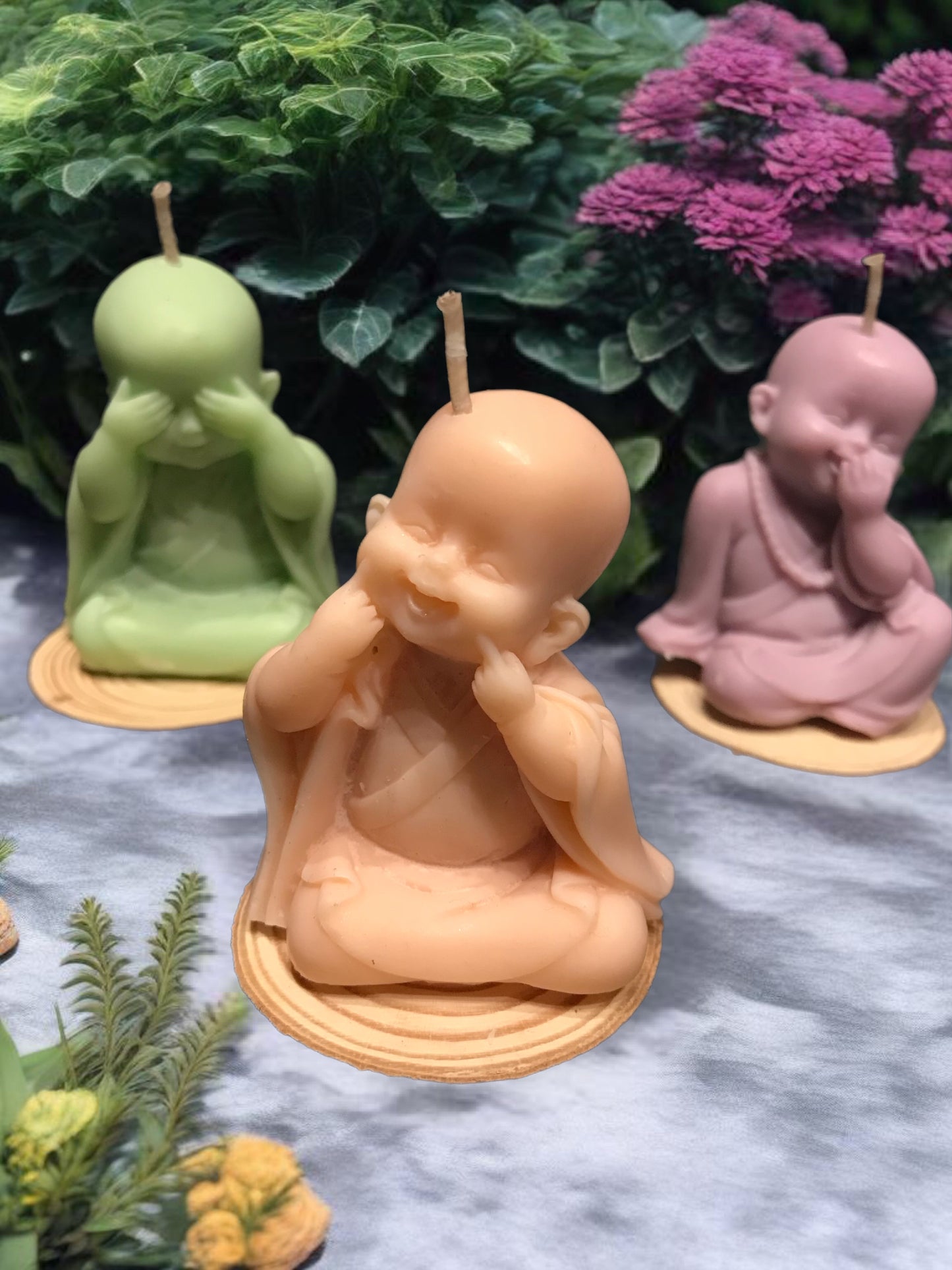Cute baby Buddha candles x 3